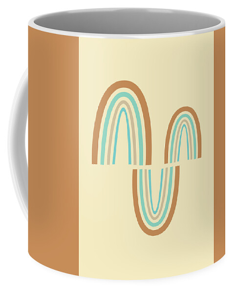 Minimal Coffee Mug featuring the mixed media Mid Century Modern Art - Minimal Geometric Abstract 07 - Parabolic Arches - Wheat - Scandinavian by Studio Grafiikka