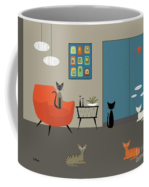  Coffee Mug featuring the digital art Mid Century Modern Cats by Donna Mibus