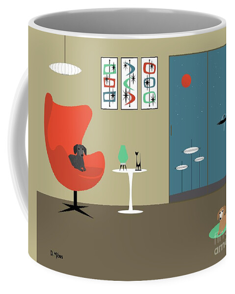 Mid Century Modern Coffee Mug featuring the digital art Mid Century Modern Dachshunds by Donna Mibus