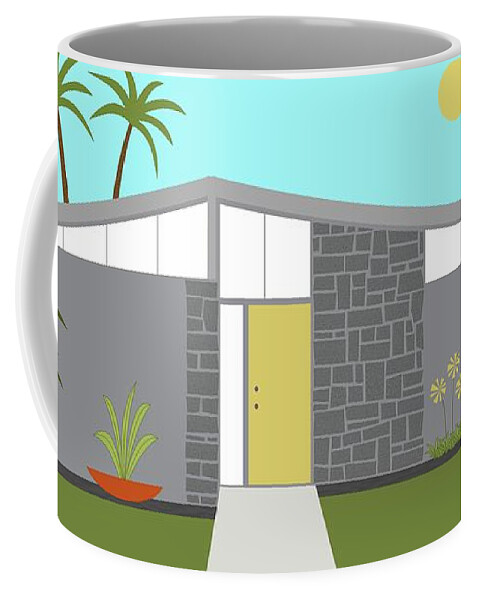 Mcm Coffee Mug featuring the digital art Mid Century Modern House in Gray by Donna Mibus