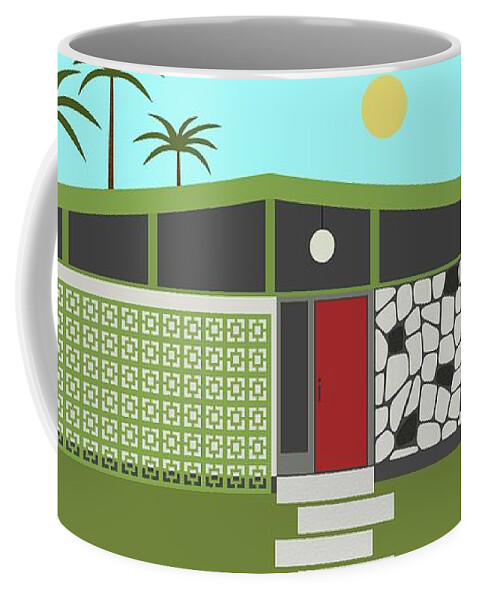 Mcm Coffee Mug featuring the digital art Mid Century Modern House in Green by Donna Mibus