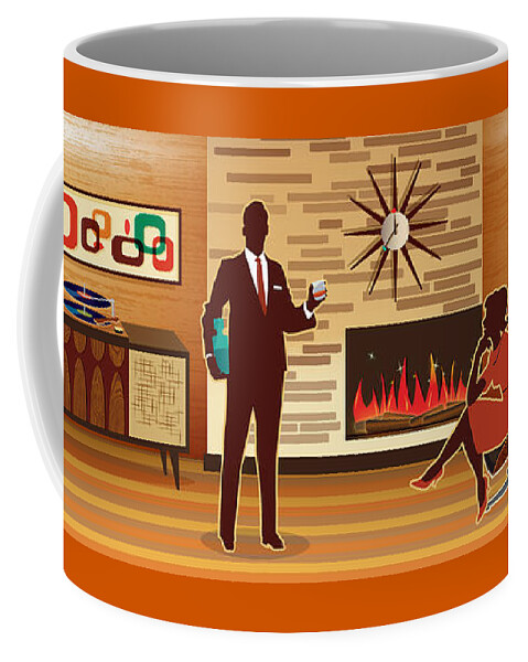 Mid Century Coffee Mug featuring the digital art Mid Century Modern House Living Room Scene by Diane Dempsey