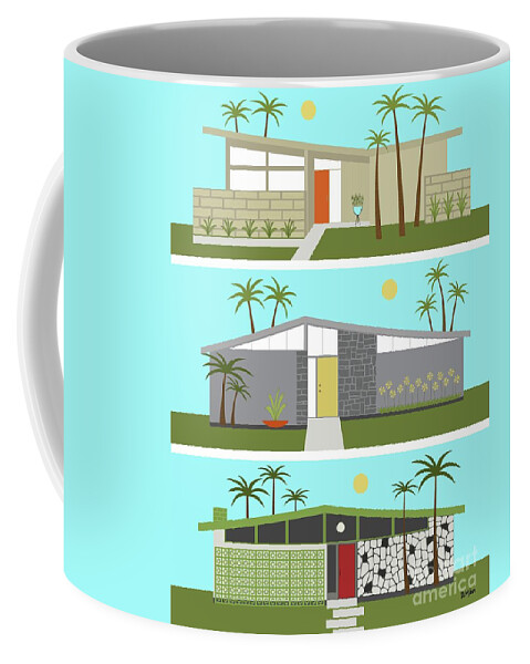 Mid Century Modern Coffee Mug featuring the digital art Mid Century Modern Houses by Donna Mibus
