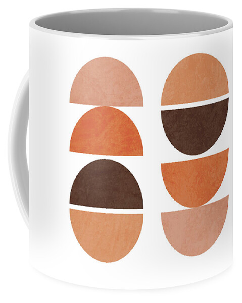 Geometric Coffee Mug featuring the mixed media Mid Century Modern Print 06 - Minimal Geometric Poster - Stylish, Abstract, Contemporary - Brown by Studio Grafiikka