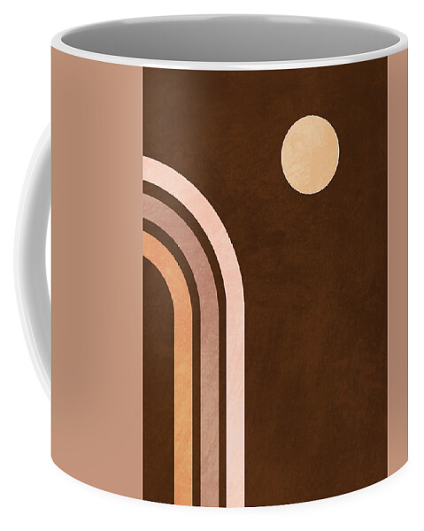 Geometric Coffee Mug featuring the mixed media Mid Century Modern Print 09 - Minimal Geometric Arch - Stylish, Abstract, Contemporary - Brown by Studio Grafiikka