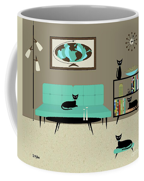 Mid Century Modern Decor Coffee Mug featuring the digital art Mid Century Room with World Map by Donna Mibus