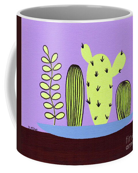 Mid Century Modern Coffee Mug featuring the painting Mid Century Tabletop Cactus by Donna Mibus