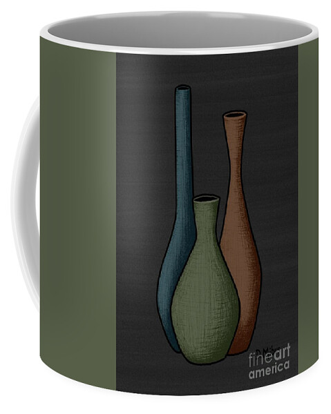 Mid Century Vases Coffee Mug featuring the mixed media Mid Century Vases Ink and Color Drawing by Donna Mibus