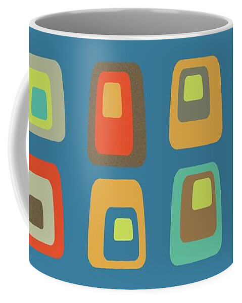  Coffee Mug featuring the digital art MidCentury Oblongs on Blue by Donna Mibus
