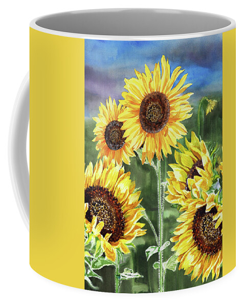 Sunflowers Coffee Mug featuring the painting Midday In The Field Sunflowers Watercolor Happy Flowers  by Irina Sztukowski