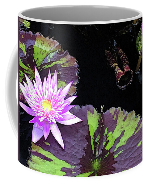 Waterlily Coffee Mug featuring the mixed media Midnight Serenade Purple Waterlily by Deborah League