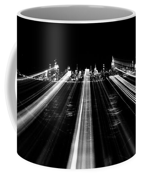 Black And White Coffee Mug featuring the photograph Midtown Manhattan at Night by Alina Oswald