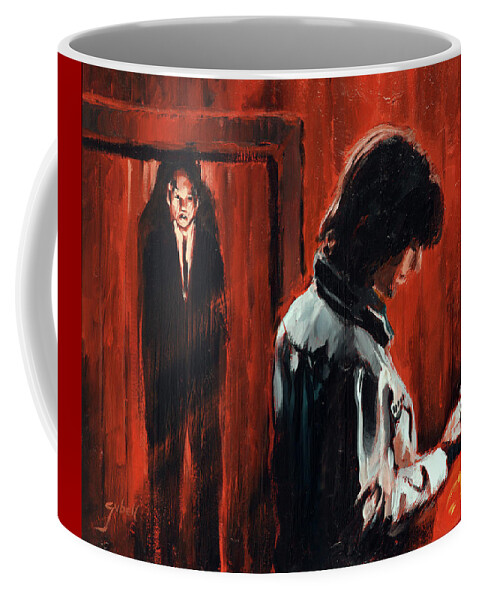 Phantasm Coffee Mug featuring the painting Mike and the Tall Man by Sv Bell