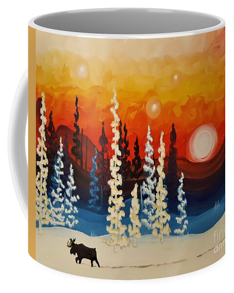 Moose Coffee Mug featuring the painting Miles to Go by April Reilly