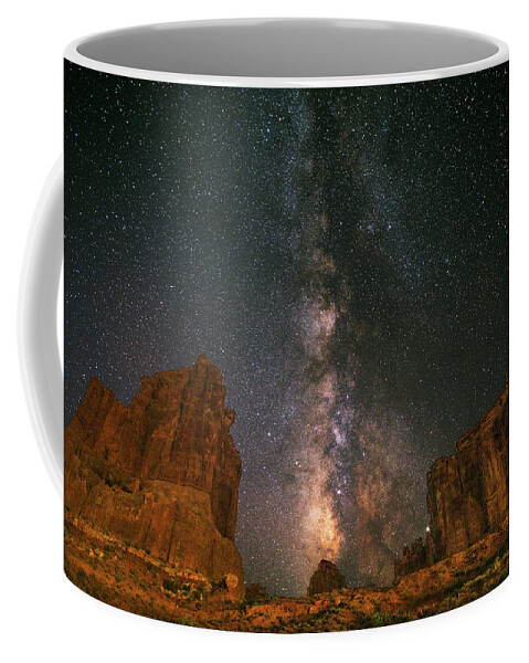 Arches National Park Coffee Mug featuring the photograph Milky Way at Courthouse Towers by Dan Norris