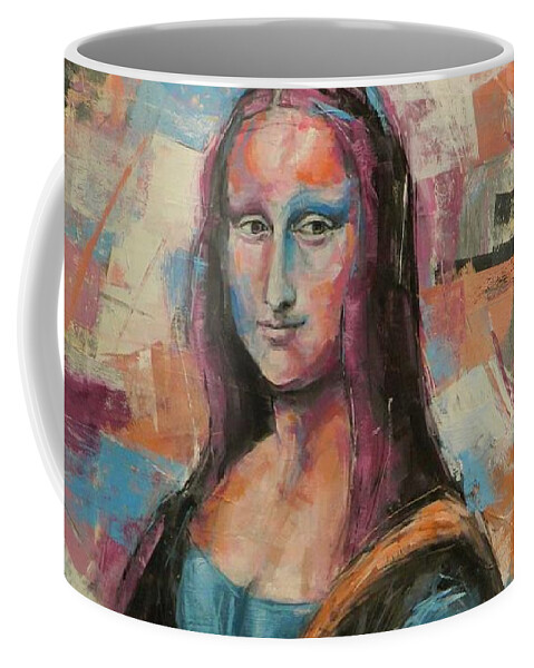 Mona Coffee Mug featuring the painting Millenial Mona by Dan Campbell