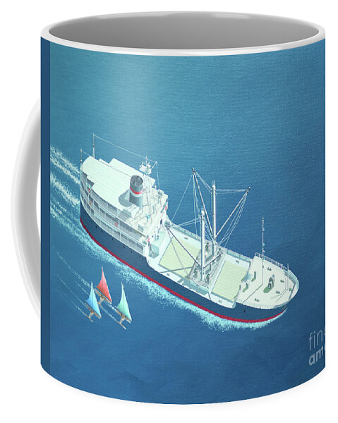 Keith Reynolds Coffee Mug featuring the painting Millennium of Sailing in Marshall Islands - Micro Palm Ship by Keith Reynolds