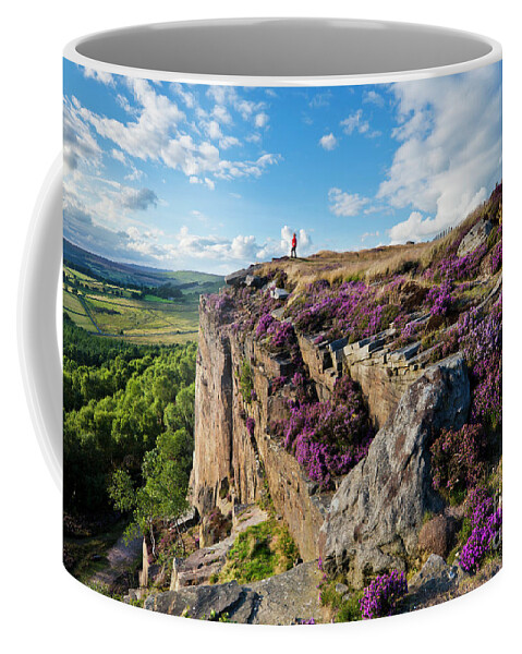 Hathersage Coffee Mug featuring the photograph Millstone edge and Hathersage Moor with Purple Heather, Peak District, England by Neale And Judith Clark