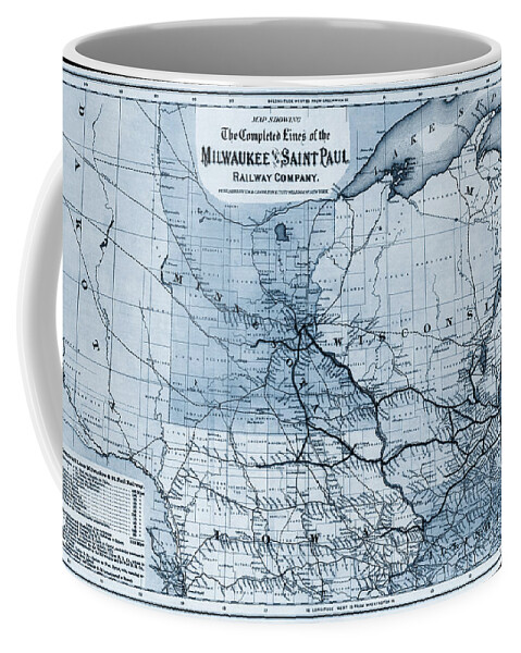 Milwaukee Coffee Mug featuring the photograph Milwaukee and Saint Paul Railway Company Vintage Map 1872 Blue by Carol Japp