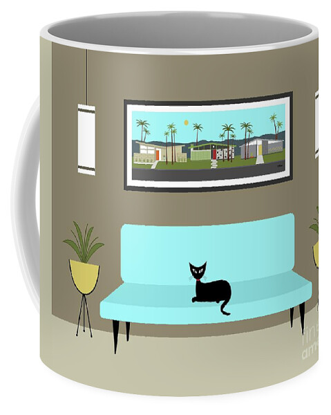 Mid Century Cat Coffee Mug featuring the digital art Mini Mid Century Neighborhood by Donna Mibus