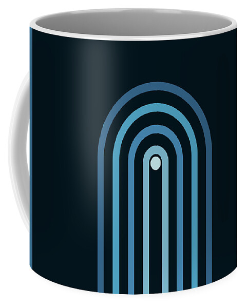 Minimal Coffee Mug featuring the mixed media Minimal Geometric Arch Diptych 1 - Mid Century Modern - Half Circle Arch - Scandinavian - Blue, Navy by Studio Grafiikka