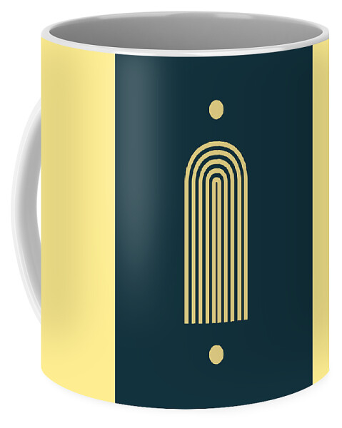 Minimal Coffee Mug featuring the mixed media Minimal Geometric Arch Print - Mid Century Modern - Half Circle Arch - Scandinavian - Navy, Beige by Studio Grafiikka