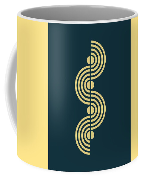 Minimal Coffee Mug featuring the mixed media Minimal Geometric Half Circles Print - Mid Century Modern - Scandinavian Decor - Navy - Semi Circle by Studio Grafiikka