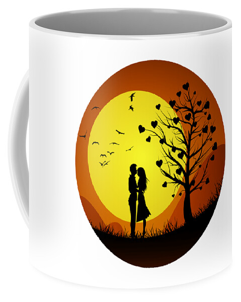 Minimalist couple in love scenery, two lovers in the hill with love tree  valentines day background Coffee Mug by Mounir Khalfouf - Pixels