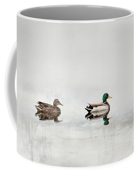 Mallard Coffee Mug featuring the digital art Minimalist Mallard Ducks by Jayne Carney