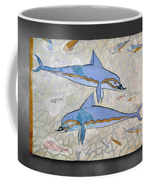 Minoan Dolphin Fresco Coffee Mug featuring the photograph Minoan Dolphin Fresco - Knossos Palace - Heraklion Archaeological Museum by Paul E Williams