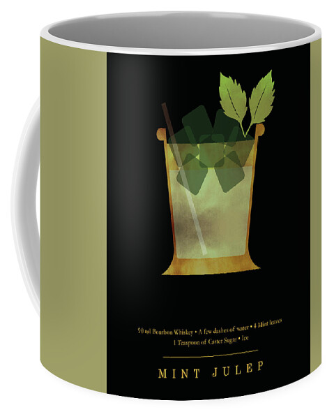 Mint Julep Coffee Mug featuring the digital art Mint Julep Cocktail - Classic Cocktail Print - Black and Gold - Modern, Minimal Lounge Art by Studio Grafiikka