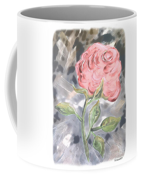 Pink Coffee Mug featuring the painting Mirrored Rose by Eloise Schneider Mote