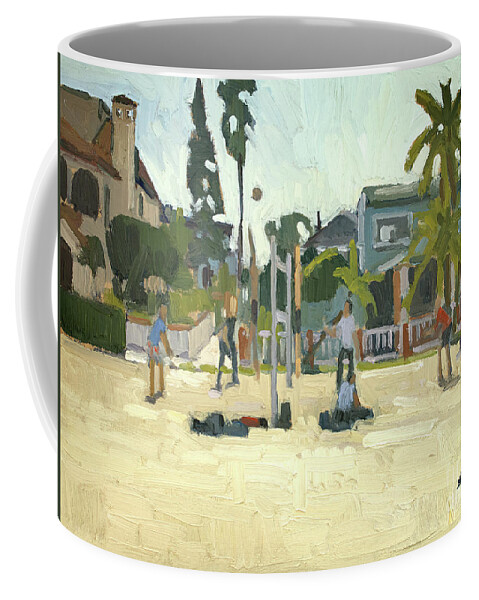 Beach Volleyball Coffee Mug featuring the painting Mission Beach Bayside Volleyball - San Diego, California by Paul Strahm