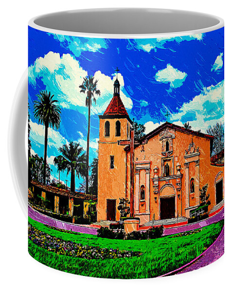 Mission Santa Clara Coffee Mug featuring the digital art Mission Santa Clara de Asis, impressionist painting by Nicko Prints