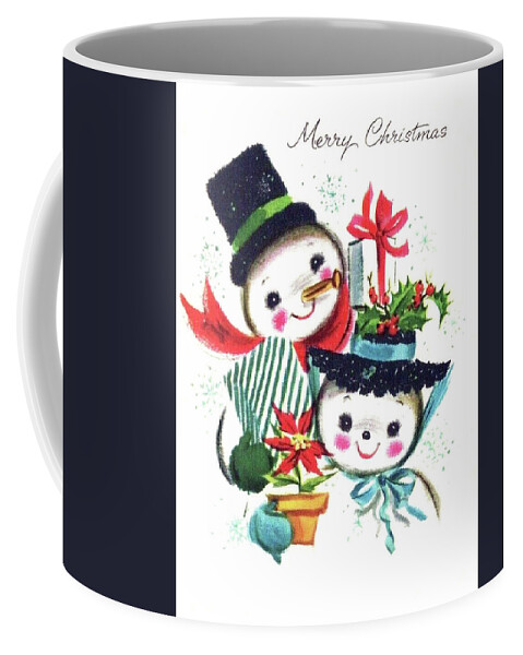 Snowman Coffee Mug featuring the digital art Mister and Misis Snowmen Wish You a Merry Christmas by Long Shot