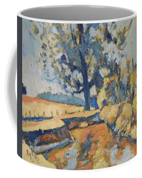 Geul Coffee Mug featuring the painting Mistletoe in a tree along the Geul by Nop Briex