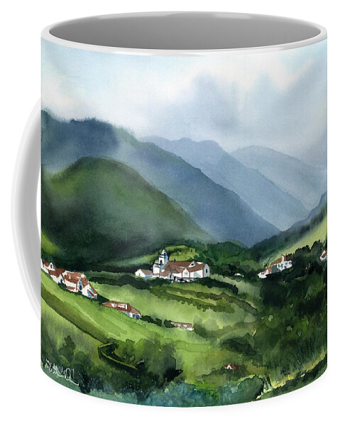 Portugal Coffee Mug featuring the painting Misty Morning in Sao Miguel Azores Portugal by Dora Hathazi Mendes