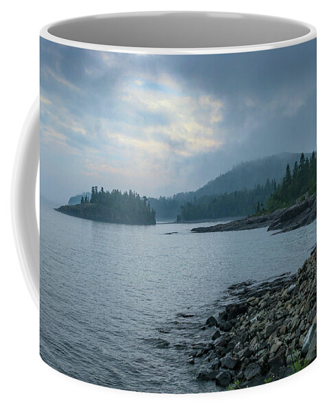 Mist Coffee Mug featuring the photograph Misty Morning on Lake Superior by Robert Carter