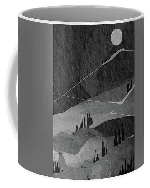 Black Modern Art Coffee Mug featuring the painting Misty Mountain Modern Art - Black and Gray Modern Abstract Art by Lourry Legarde