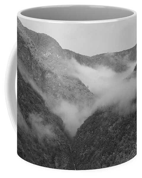 Mountaintop Coffee Mug featuring the photograph Misty Mountaintop Black and White by Carol Groenen