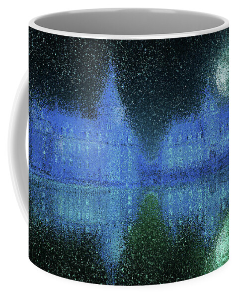 Castle Coffee Mug featuring the painting Moated castle on a moonlit night by Alex Mir