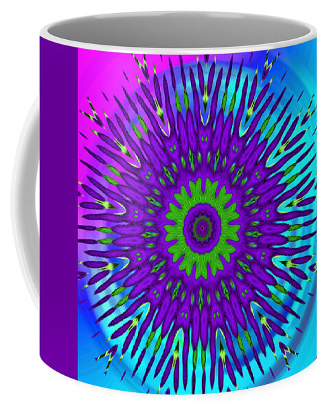 Abstract Coffee Mug featuring the digital art Mod 60's - Rainbow Mandala by Ronald Mills