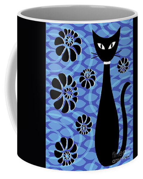 Abstract Cat Coffee Mug featuring the digital art Mod Cat Blue 2 by Donna Mibus