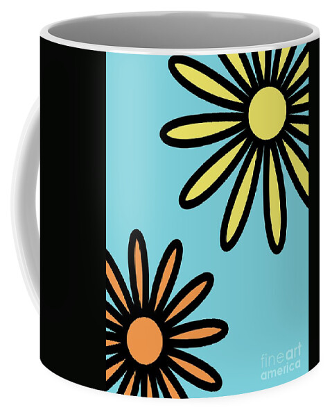Mod Coffee Mug featuring the digital art Mod Flowers 2 on Blue by Donna Mibus