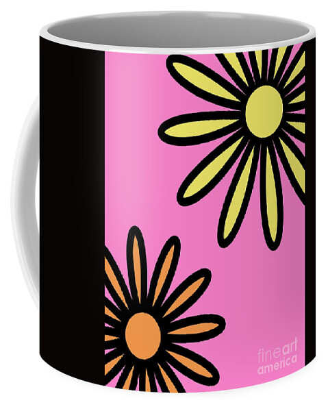 Mod Coffee Mug featuring the digital art Mod Flowers 2 on Pink by Donna Mibus