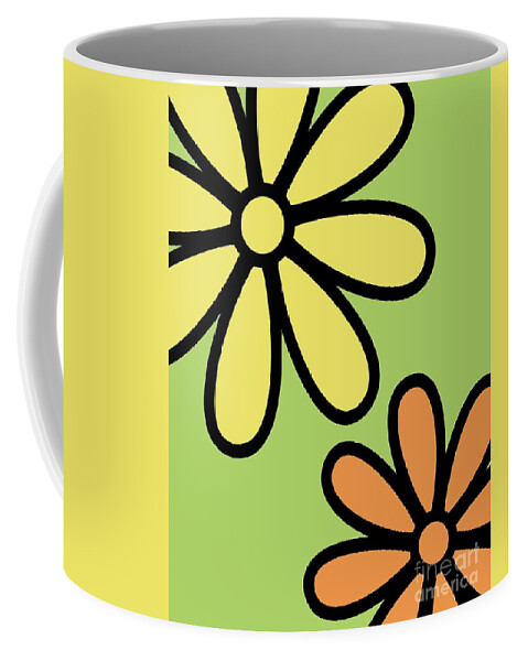 Mod Coffee Mug featuring the digital art Mod Flowers 3 on Green by Donna Mibus