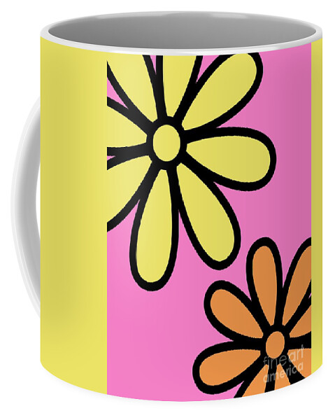 Mod Coffee Mug featuring the digital art Mod Flowers 3 on Pink by Donna Mibus