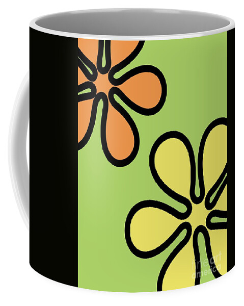 Mod Coffee Mug featuring the digital art Mod Flowers on Green by Donna Mibus