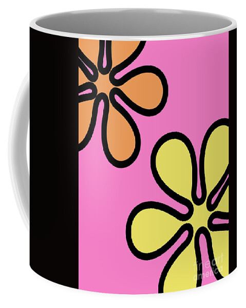 Mod Coffee Mug featuring the digital art Mod Flowers on Pink by Donna Mibus