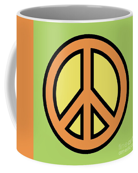 Mod Coffee Mug featuring the digital art Mod Peace Symbol on Green by Donna Mibus
